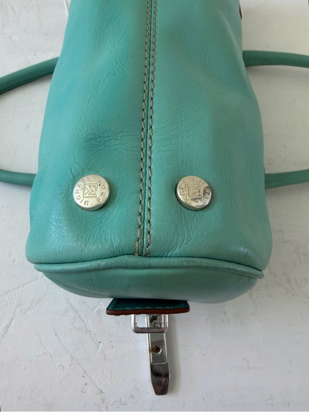 Vintage Michael Kors Barrel Bag 2000s Y2K Mint Green Teal - Picture 6 of 12